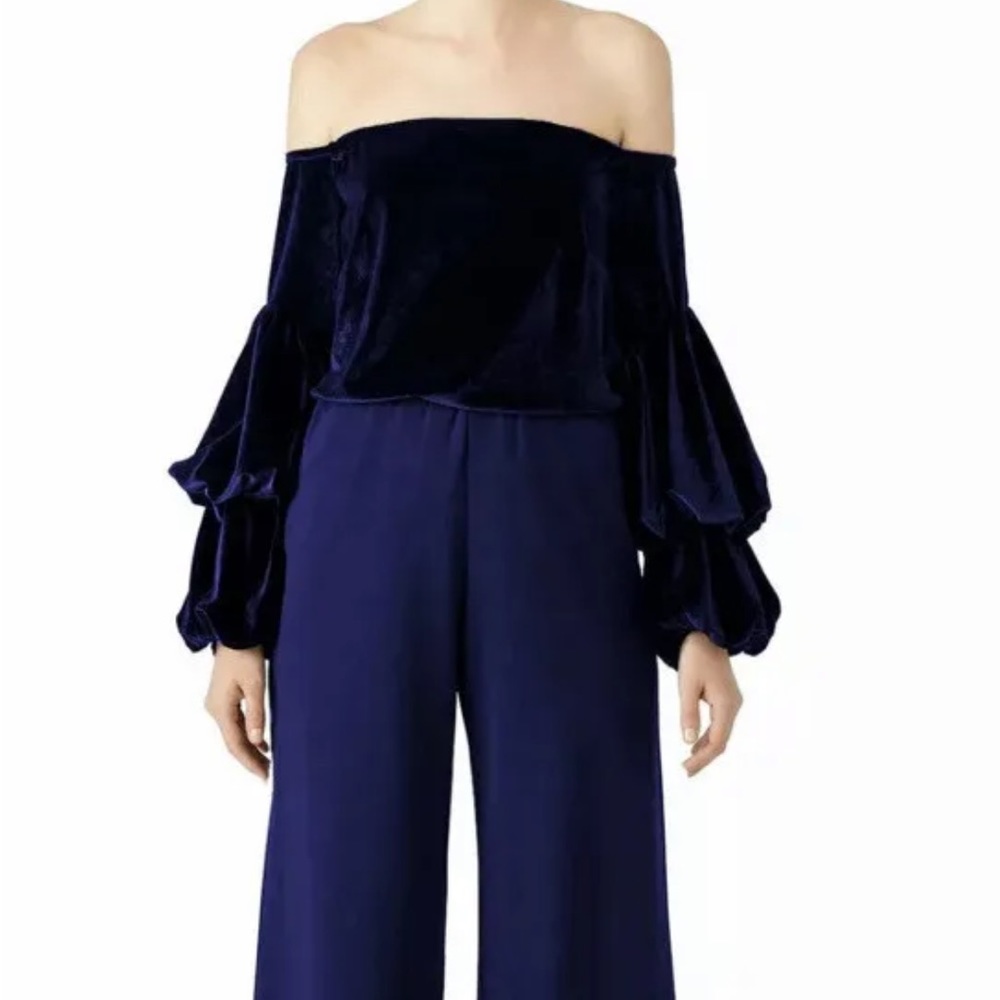 PETERSYN Lily Midnight Blue Velvet Off the Shoulder Top Medium
